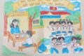 Bài thi vẽ tranh“phòng, chống bạo lực học đường” của học sinh Trường Tiểu học Hoàng Nam